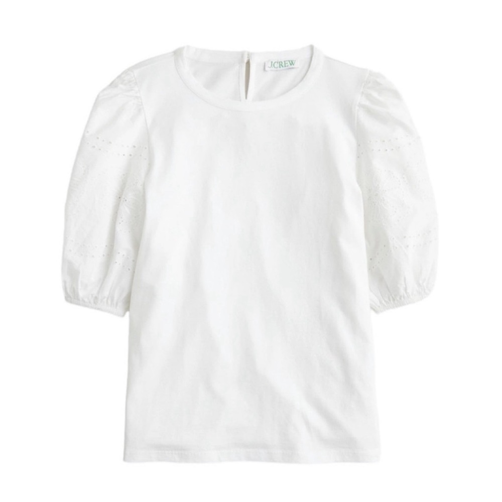 J.Crew Broken in Jersey Puff-sleeve Eyelet Top in White